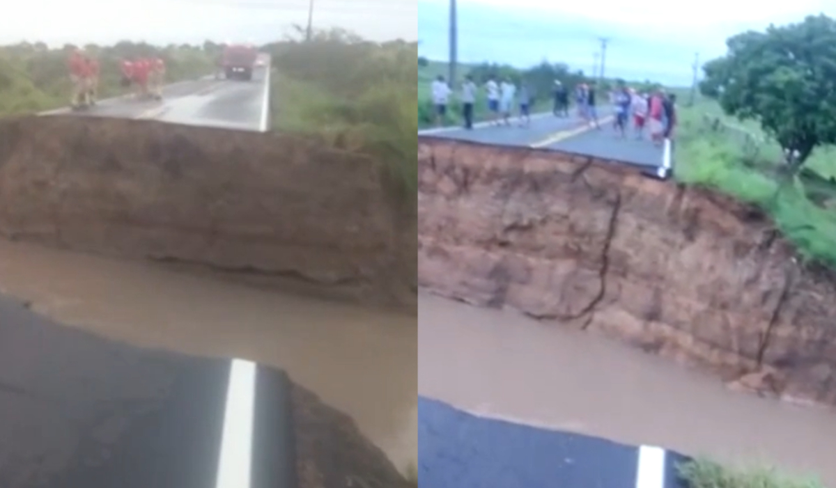 Chuva forte abre cratera em rodovia de Sergipe e deixa uma pessoa