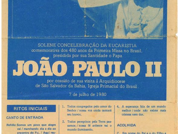 Folheto era pra missa dos alagados que não aconteceu pela falta de tempo por Foto: Arquivo da Paróquia Nossa Senhora dos Alagados e São João Paulo II