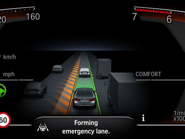 Se o motorista sair da faixa de rolamento,  o veículo pode emitir um alerta sonoro e/ou vibrar o volante. Em alguns casos, pode corrigir a rota por Foto: BMW