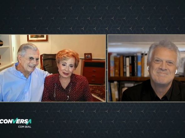 Tarcísio Meira e Glória Menezes conversam com Pedro Bial por Reprodução/TV Globo
