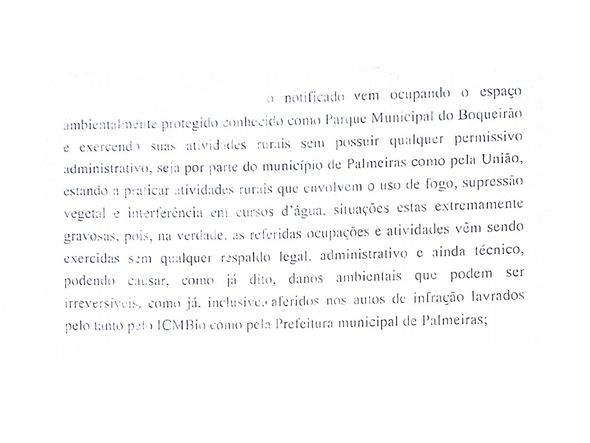 Ofício enviado pelo MP à Prefeitura de Palmeiras