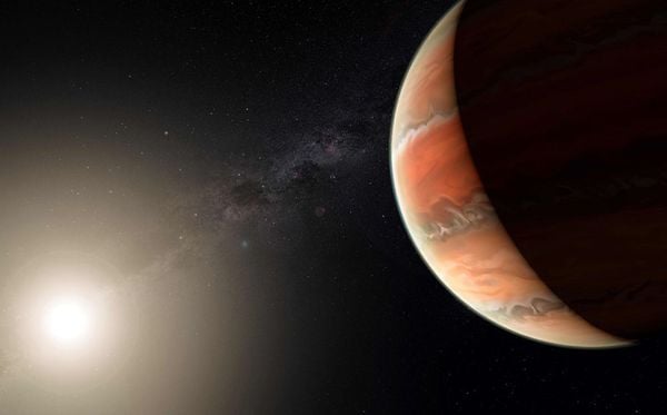 Ilustração do Observatório Europeu (ES)  mostra o exoplaneta Vespa-19b, em cuja atmosfera os astrônomos detectaram óxido de titânio.  por Eso M. Kornmesser/AFP