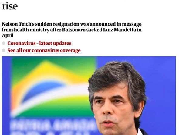 The Guardian: O jornal britânico lembrou que Teich discordou do presidente e destacou que o Brasil já ultrapassou em número de casos a França e a Alemanha  por Reprodução
