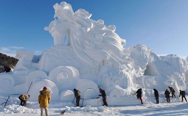 Turismo de inverno: Mohe, na província de Heilongjiang nordeste da China. A região, na parte mais ao norte da China, tem temperaturas de -40 C no inverno. por STR / AFP
