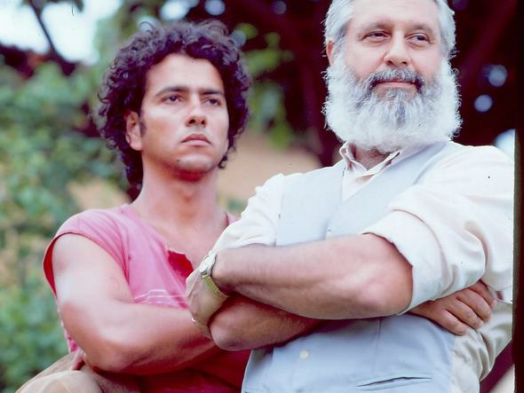 João Pedro (Marcos Palmeira) e o pai, o poderoso José Inocêncio (Antonio Fagundes) em Renascer por Memória Globo/divulgação
