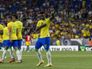 Vinícius Jr comemora o quarto gol do Brasil, na vitória sobre Guiné