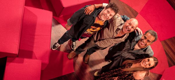 A Turma do Balão reunida: Tob, Mike, Jairzinho e Simony