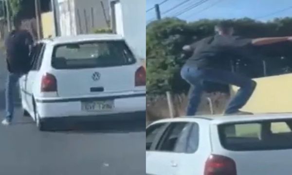 Homem abandona carro em avenida movimentada