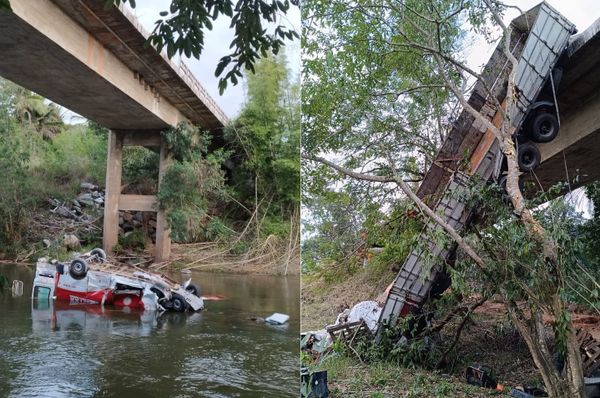 Carreta e viatura caíram de ponte em Teixeira de Freitas