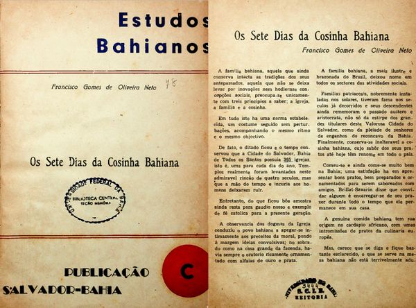 'Os Sete Dias da Cosinha Bahiana', de Francisco Gomes de Oliveira Neto, escrito em 1954