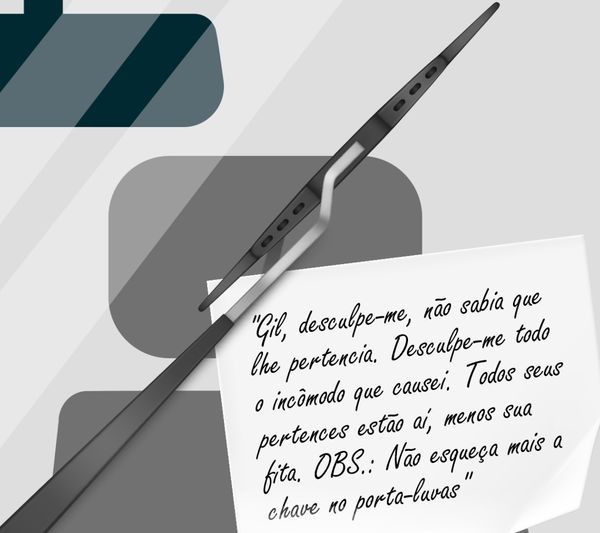 Arte com conteúdo de bilhete deixado por ladrão que furtou mas devolveu carro de Gilberto Gil, em 1988