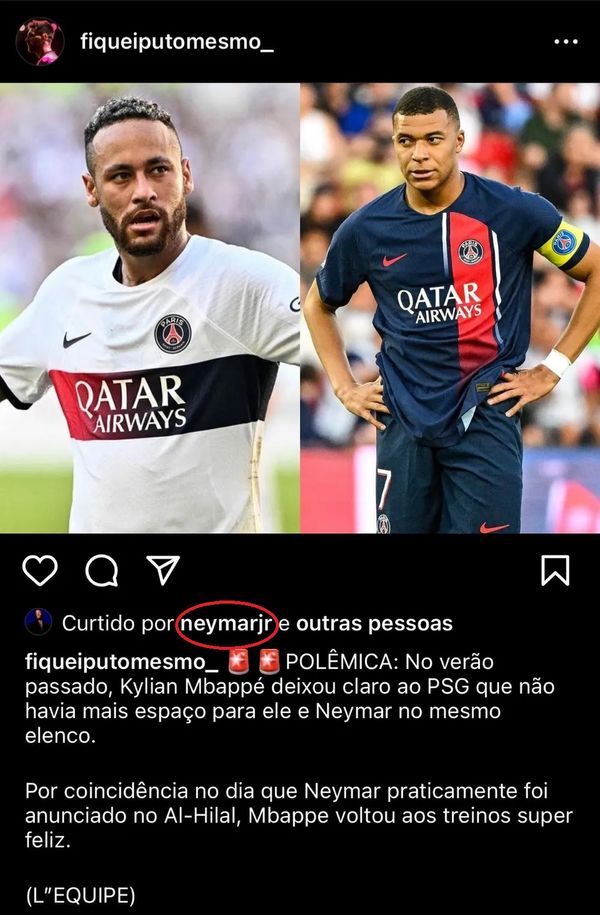 Publicação foi curtida por Neymar