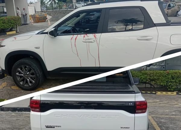 Carro Chevrolet Montana ficou com marcas de sangue