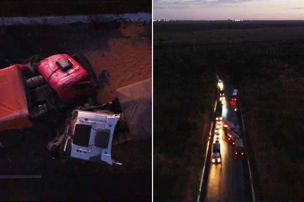 Motorista fica ferido em acidente entre quatro carretas na BR-315