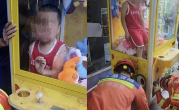 Criança fica presa em máquina de brinquedo na China
