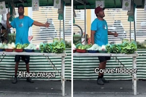 O comerciante foi gravado vendendo alface e couve-flor no ritmo da canção