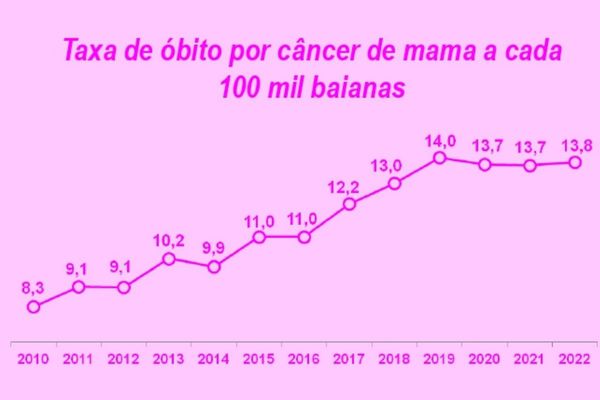 Aproximadamente 14 mulheres a cada 100 mil baianas morreram em decorrência do câncer de mama