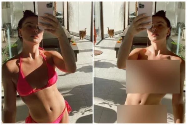 Foto original da atriz Isis Valverde a esquerda e montagem divulgada na direita 