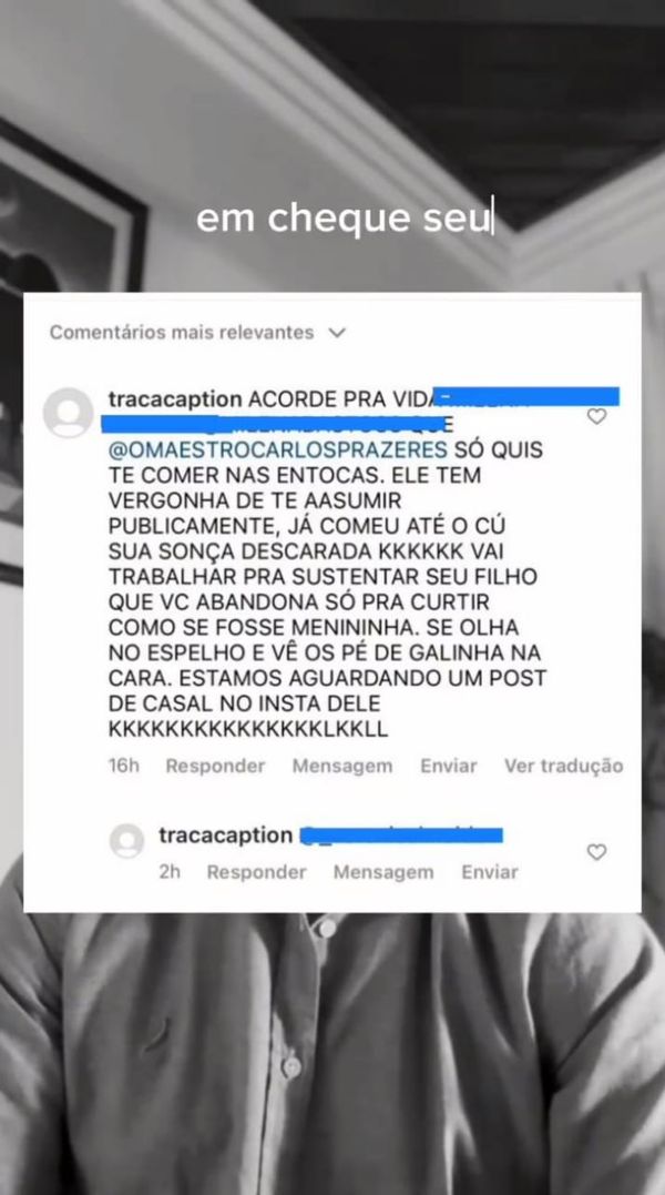 Mensagem direcionada a colega de Prazeres que deixou redes sociais