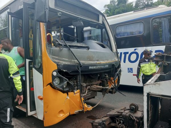 Micro-ônibus teve parte do para-choque destruído 