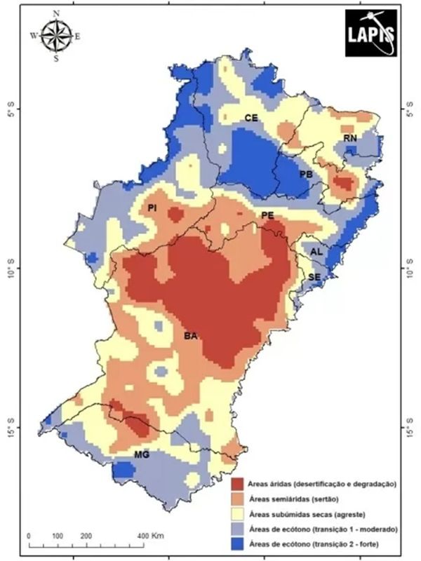 Mapa aponta áreas com avanço de aridez na região Nordeste e parte de MG