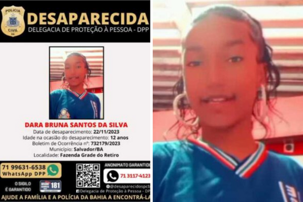 A adolescente Dara Bruna, de 12 anos, está desaparecida desde a quarta-feira (22)