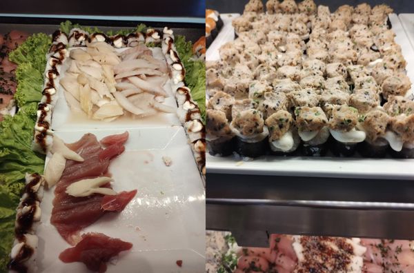 Peças de sushi do buffet