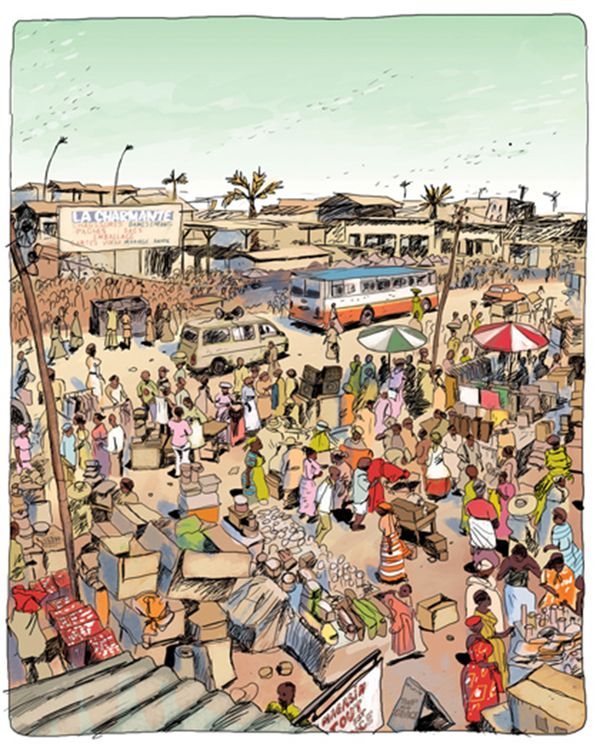 Ilustração do cotidiano da Costa do Marfim 
