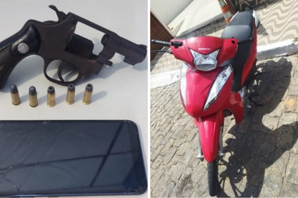 Além do veículo roubado, um revólver calibre 32 foi encontrado com o trio