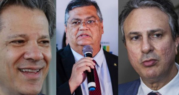 Os ministros Fernando Haddad, Flávio Dino e Camilo Santana