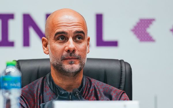 Guardiola em coletiva de imprensa antes da final do Mundial de Clubes por  Manchester City/Divulgação
