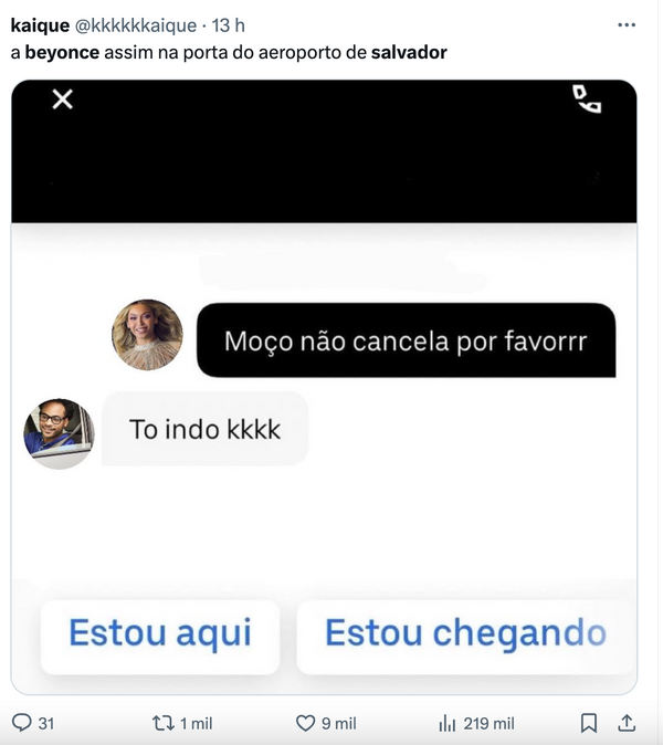 Usuários de rede sociais brincaram com Beyoncé pedindo um Uber