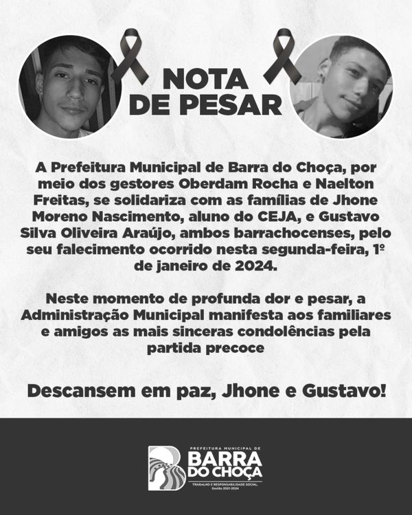 Nota de pesar da Prefeitura de Barra do Choça