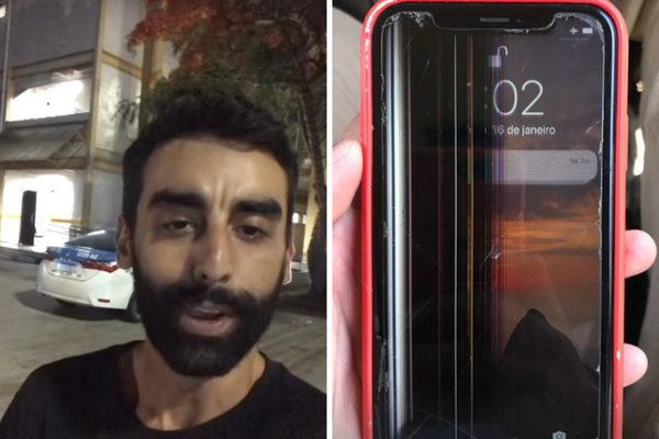 O repórter João Vítor Brum foi agredido enquanto fazia uma reportagem e teve o celular danificado