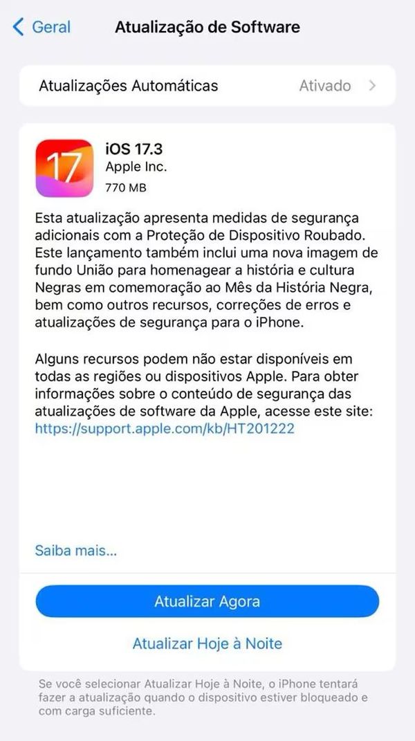 Atualização está disponível