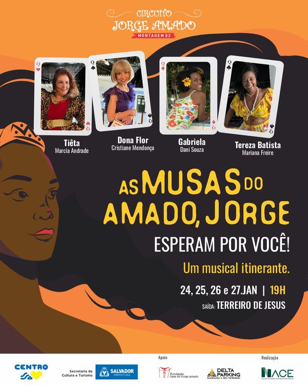 espetáculo de teatro musical itinerante “As Musas do Amado, Jorge” acontece de 24 a 27 de janeiro