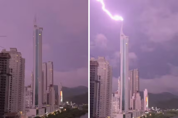 Um vídeo fez sucesso nas redes sociais ao mostrar raio atingindo o maior edifício do Brasil