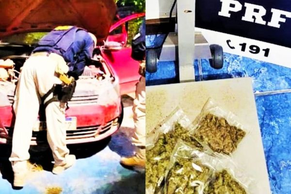 O homem foi encaminhado junto com o carro recuperado e a droga apreendida para a Delegacia de Polícia Civil