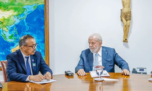 Presidente da República, Luiz Inácio Lula da Silva, durante reunião com o Diretor-Geral da Organização Mundial da Saúde (OMS), Tedros Adhanom, no Palácio do Planalto