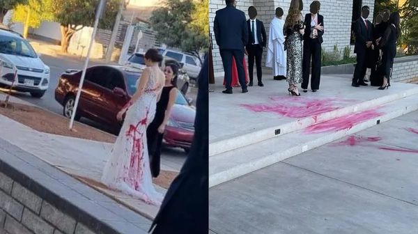 Sogra joga tinta vermelha em vestido de noiva da nora no dia do casamento