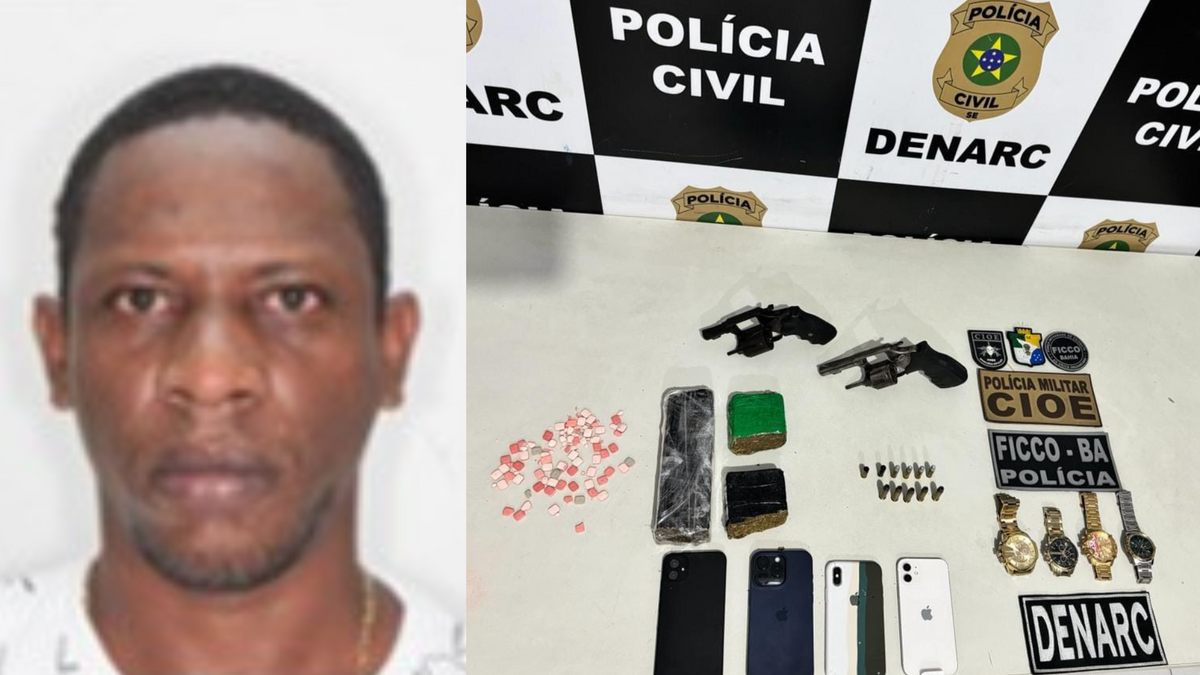 Com o suspeito, foram encontrados dois revólveres, munições, porções de drogas e celulares