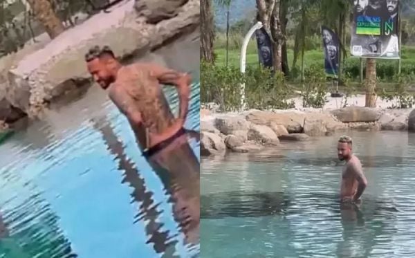 Neymar no lago artificial em sua mansão em Mangaratiba por Reprodução
