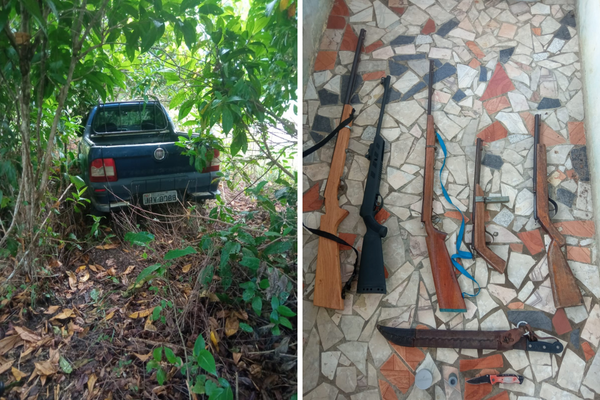 O carro e as armas apreendidas foram apresentados na Delegacia Territorial (DT) de Iguaí