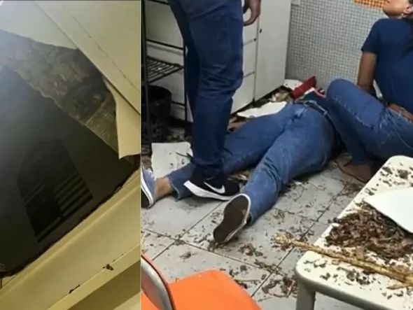 Imagem - Professora cai do teto após piso ceder em escola particular
