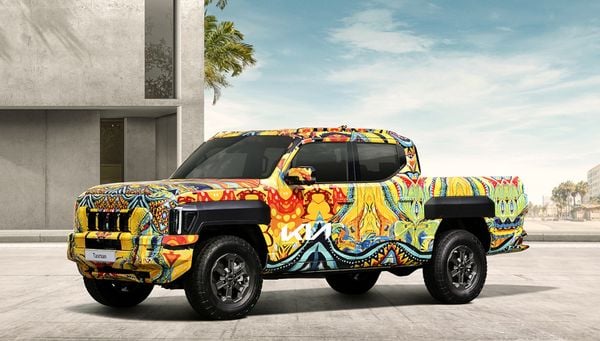 Ainda camuflada, a Tasman tem linhas que remetem ao SUV EV9