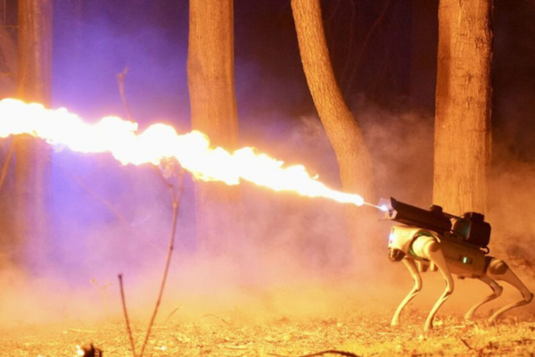 Empresa lança cão robô com lança-chamas nas costas