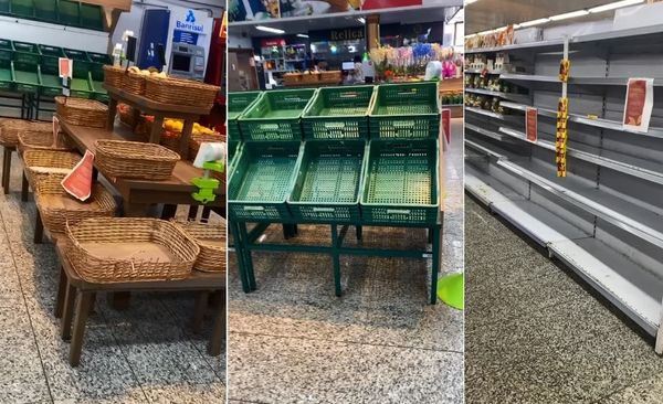 Prateleiras vazias de supermercados em Gramado, na serra gaúcha