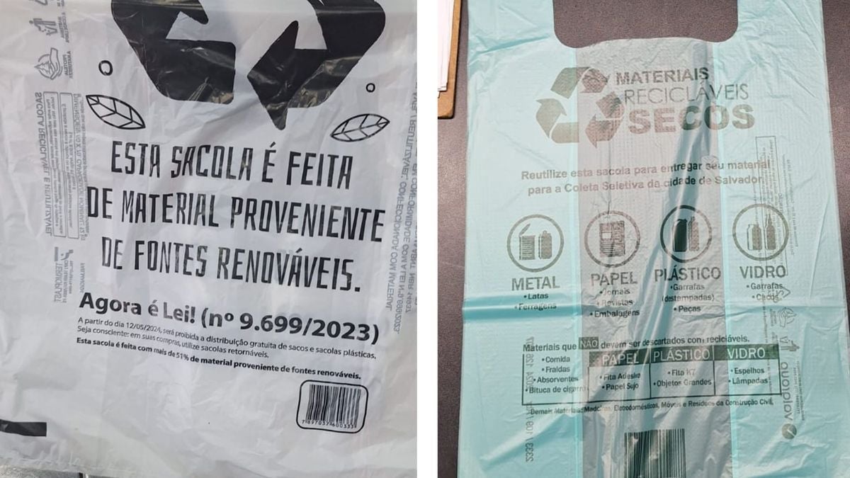 Modelos de sacolas plásticas recicláveis vendidas em Salvador