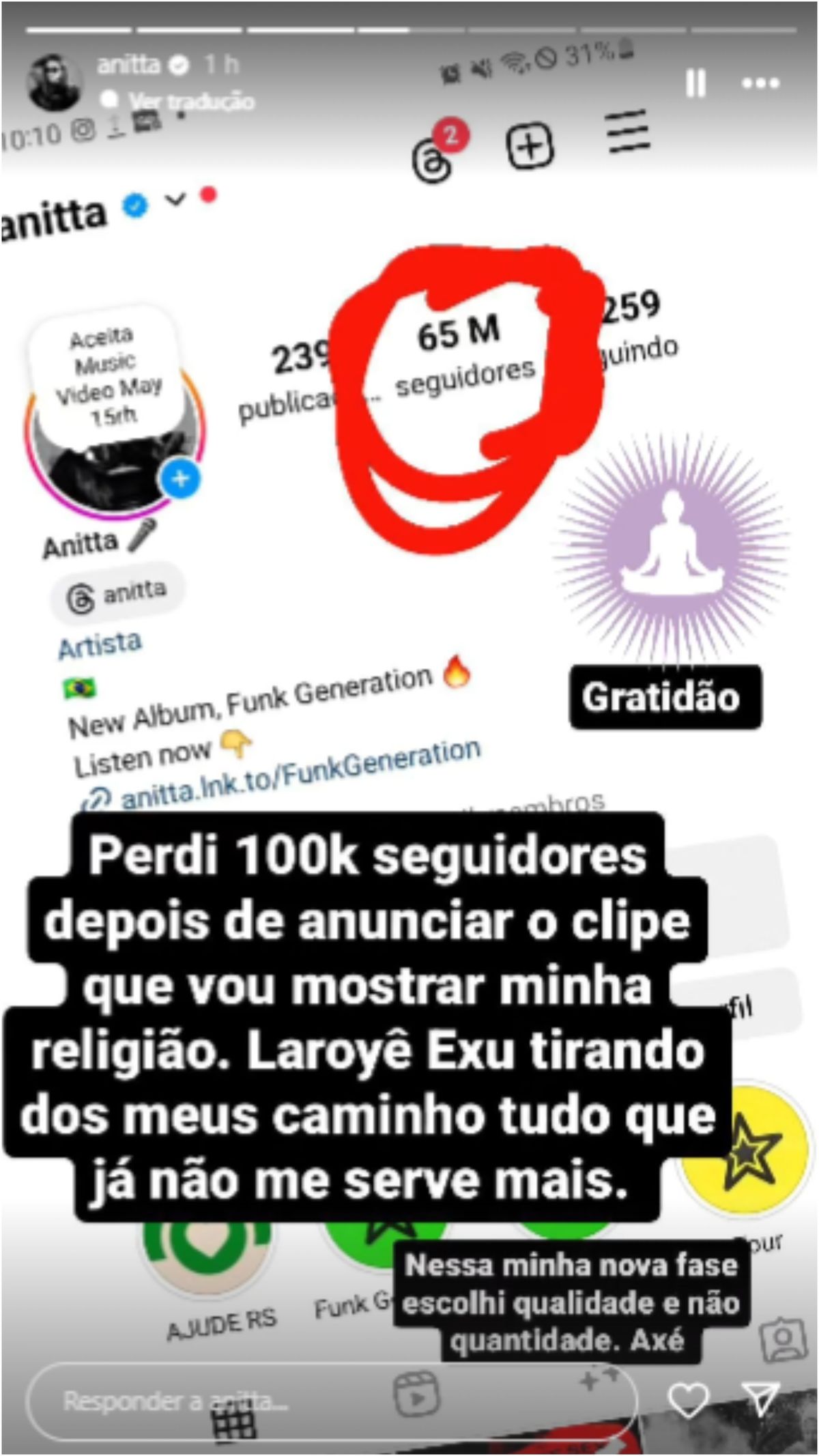 Jornal Correio | Anitta mostra rotina em terreiro de Candomblé e perde mais  de 100 mil seguidores