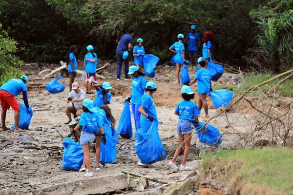 As 40 crianças juntaram lixo para celebrar o CleanUp Day